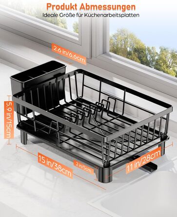 LIONONLY Dish Drainer Rack, Small Dish Drainer with Drip Bowl, Stainless Steel Dish Drainer with Drip Surface and Swivel Spout, Dish Drying Rack for Space-Saving