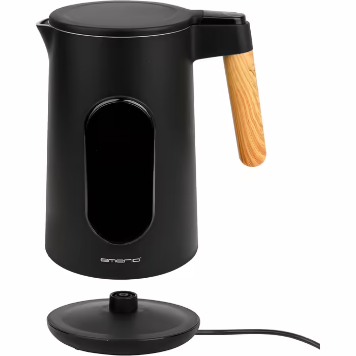 EMERIO Kettle | TEST WINNER House & Garden Test 02/2019 | made of high-quality borosilicate glass | with temperature selection (60-70-80-90-100°C) | BPA-free | AutoOff & dry boil protection | 2200W | WK-119255.5 (Black/Wood Look)