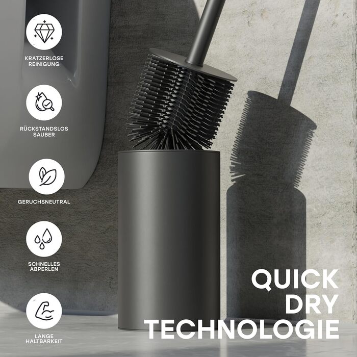 Набір для чищення унітазу Savega з нержавіючої сталі та силіконовою щіткою - гігієнічний набір для туалету з захистом від розбризкування, чорний