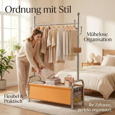 Вішалка для одягу з нержавіючої сталі з кошиком для білизни, міцна, витримує до 115 кг, 3-в-1, для спальні, коридору - UP01