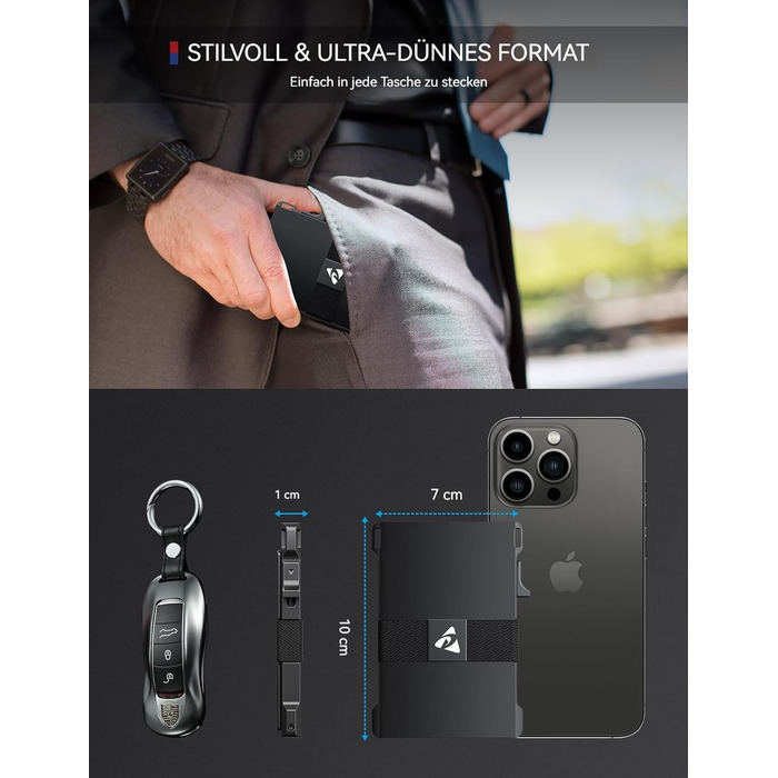 Чоловіче картхолдер з алюмінію, мінімалістичний, Pop-Up, тонкий, RFID захист, для передньої кишені, вміщує 12 карт + гроші, чорний