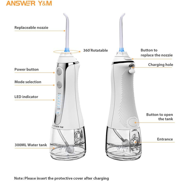 Іригатор для порожнини рота Munddusche: 5 режимів, бездротовий, IPX7, для щоденної гігієни, 300 мл