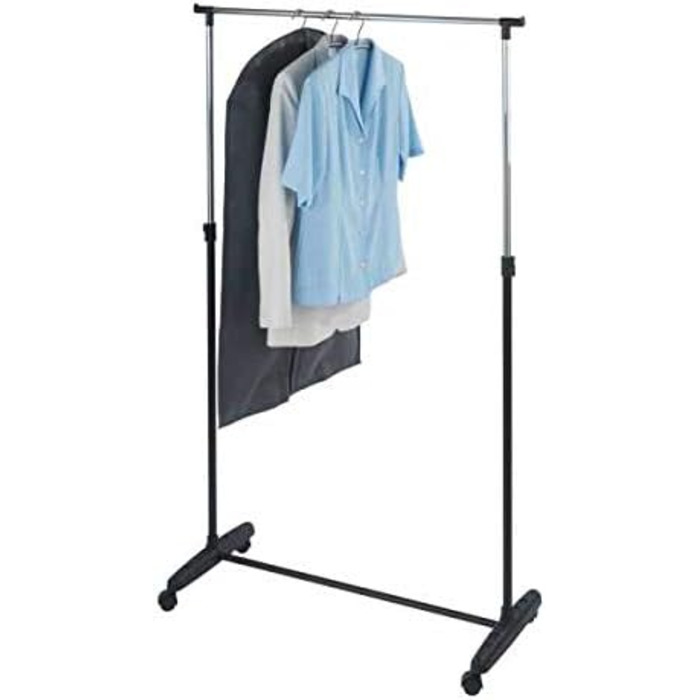 WENKO Clothes Rack, Folding, Clothes Storage with Adjustable Clothes Rail and Wheels, Plastic/Metal, 88 x 100-168 x 11-49 cm, Chrome/Grey (170 x 38 x 90 cm)