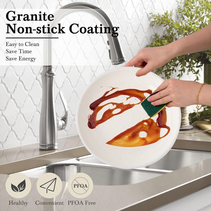 Набір посуду RIOVARM з індукційним дном: каструлі та сковороди з антипригарним гранітним покриттям та знімними ручками, кришки з силікону, бежевий колір