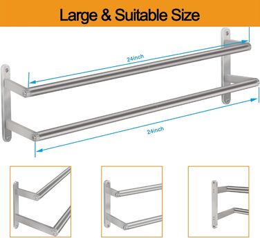 Тримач для рушників на стіну, 60 см, нержавіюча сталь, для ванної, спальні, кухні, щіткова нікель