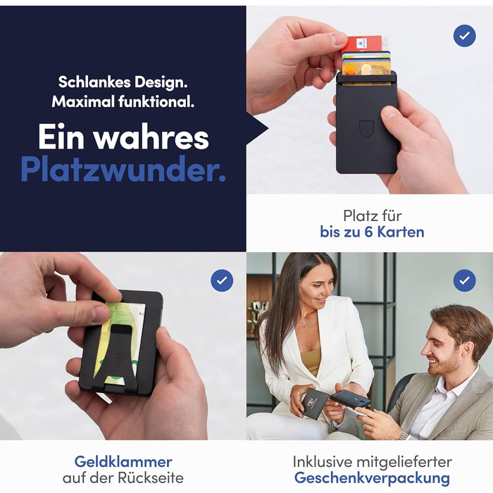 TRAVANDO SLYDE: Тонке шкіряне картхолдер з RFID захистом для чоловіків - 6 карт, картхолдер-портмоне (Чорний)