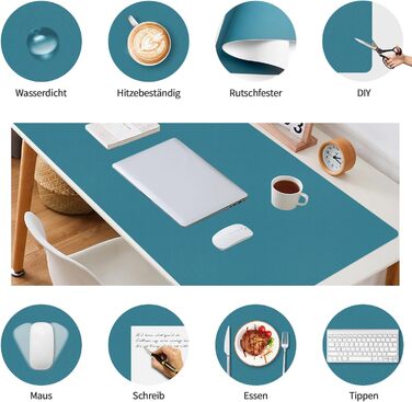 Підкладка на стіл 80x40 см з PU-шкіри, килимок для миші, захист столу, антиковзаюча підкладка для офісу та дому (Хimmelblau, 80 x 40 см)
