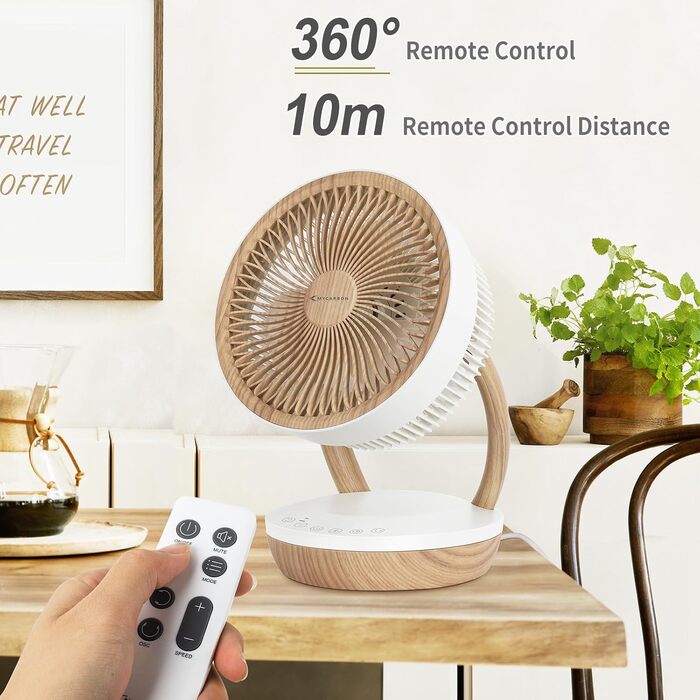 Вентилятор настільний MYCARBON FS05-DC: тихий, 8 швидкостей, 1850 м³/год, ECO-режим, 3D-циркуляція повітря, таймер 8 годин для спальні/офісу