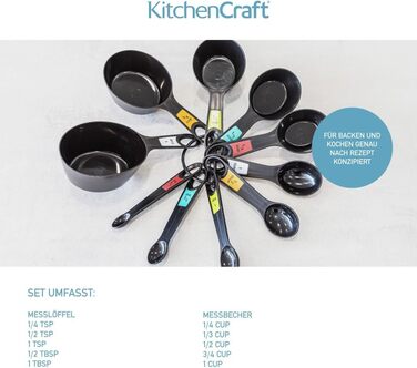 Набір мірних ложок KitchenCraft 10 шт. з тримачем, чорний