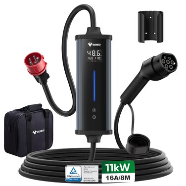 Зарядний пристрій для електромобіля GONEO Wallbox 11 кВт 6м CEE 16A Type 2, захист від витоку струму та перегріву, таймер, 3 фази, регульований струм 6/8/10/16A, IP66