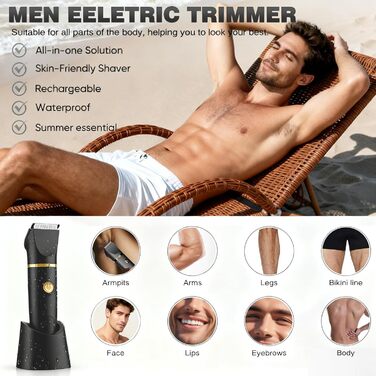 Електричний жіночий тример 3-в-1: для тіла, бікіні, обличчя. Вологостійкий IPX7, чорний