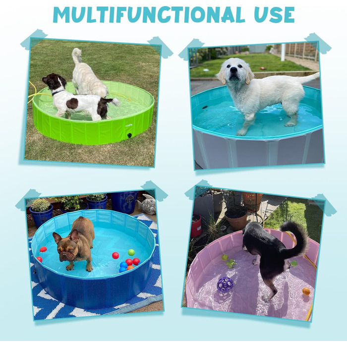 Foldable Dog Pool for Dogs, Dog Cushion Pool, Portable, for Dog Bathing, Plastic, Large, Hard, Children's Pool (100 x 30 cm) (Small(80 x 20cm), Blue)