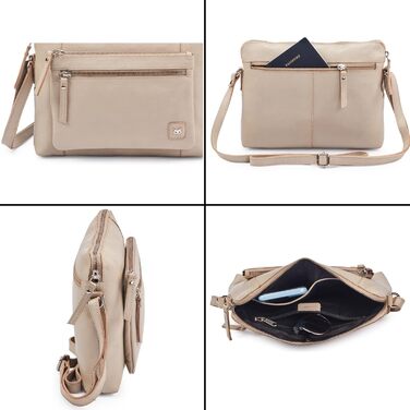 Сумка через плече Wise Owl з натуральної шкіри бежевого кольору (Nappa) для жінок та чоловіків, кросбоді, 5 відділень на блискавці