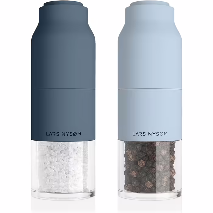 LARS NYSØM Salt and Pepper Grinder Set Stainless Steel with Adjustable Grinder | Bottle Design Spice Grinder Set Manual (Blue)