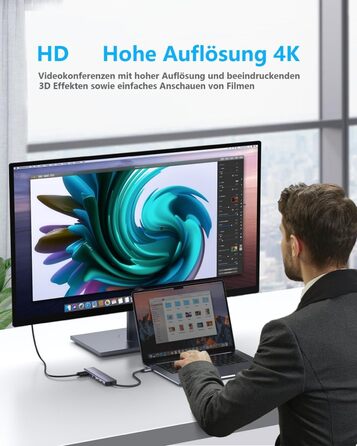 Док-станція для ноутбука Newmight з двома HDMI, підтримка 2 моніторів 4K, Ethernet 1 Gbps, PD 100W, 3 USB 3.0, SD/TF Reader, USB-C, для HP/Dell (сіра)