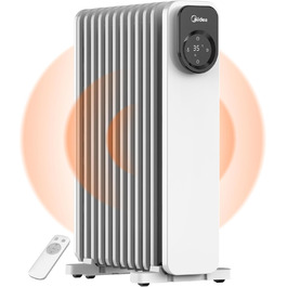 Масляний радіатор Midea NY2311-24UR, 2300 Вт, 11 секцій, електричний обігрівач з термостатом, LED-дисплеєм, дистанційним керуванням, захистом від перегріву, 4 режими роботи, тихий
