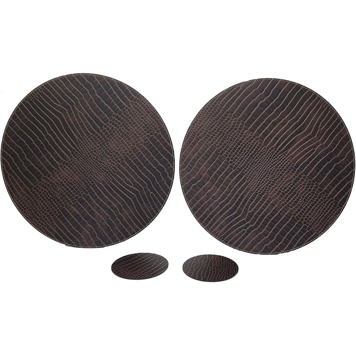 Nikalaz Placemats and Coasters made from Recycled Leather, Table Sets, 2 Pieces Table Mats, Placemats 33 cm (Crocodile Embossing)