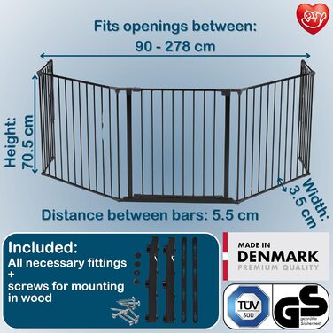 Захисне бар'єр BabyDan Flex XXL для каміну та сходів, чорний (90-278 см)