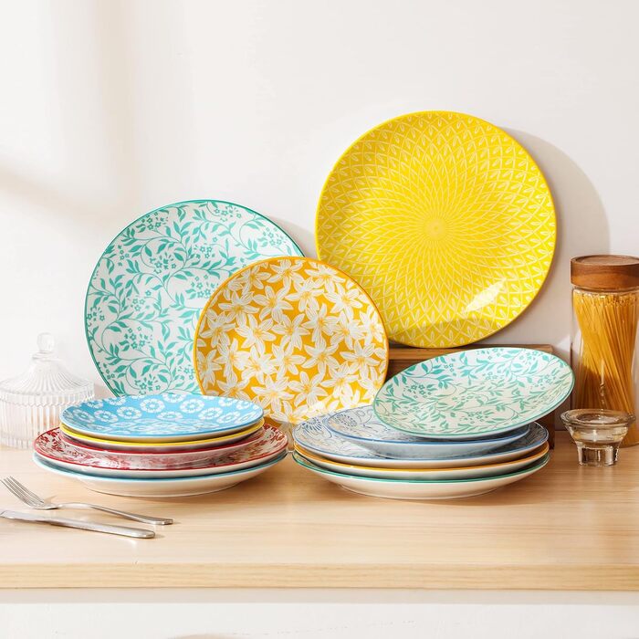 Набір посуду Vancasso Selene для 6 осіб, 24 елементи, пастелеве порцелянове покриття. Включає: 6 тарілок, 6 тарілок для десерту, 6 супових тарілок, 6 мисок. Підходить для мікрохвильової печі.