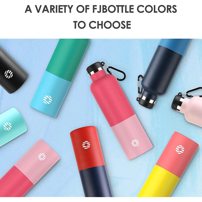 Фляга спортивна Feijian 1L з карабіном - термофляга з нержавіючої сталі, витримує напій з газом, без BPA, для спорту, відпочинку, школи, кемпінгу, велосипеду, армійський зелений (блакитний & червоний)