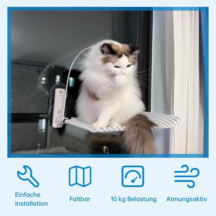 Кігтеточка-ліжко для котів на вікно, гамак з міцними присосками до 18 кг, знімний та перевертаний чохол, складана та стабільна (смужки, L)