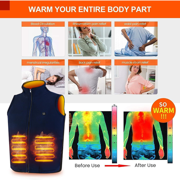 Електрична гріюча жилетка для чоловіків TOUVE, 5 зон обігріву, регулювання температури, флісова куртка (без Powerbank), колір: синій (M, 2025)