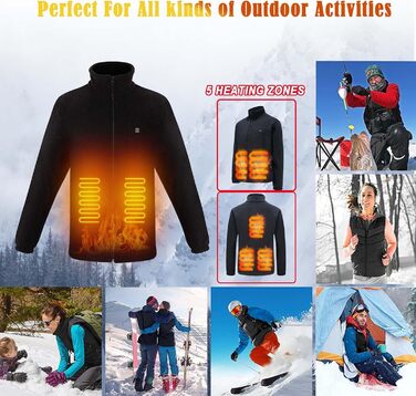 Обогревна куртка TOUVE з 5 зонами підігріву, регулюванням температури, Polar Fleece, для жінок та чоловіків, чорний (2025)