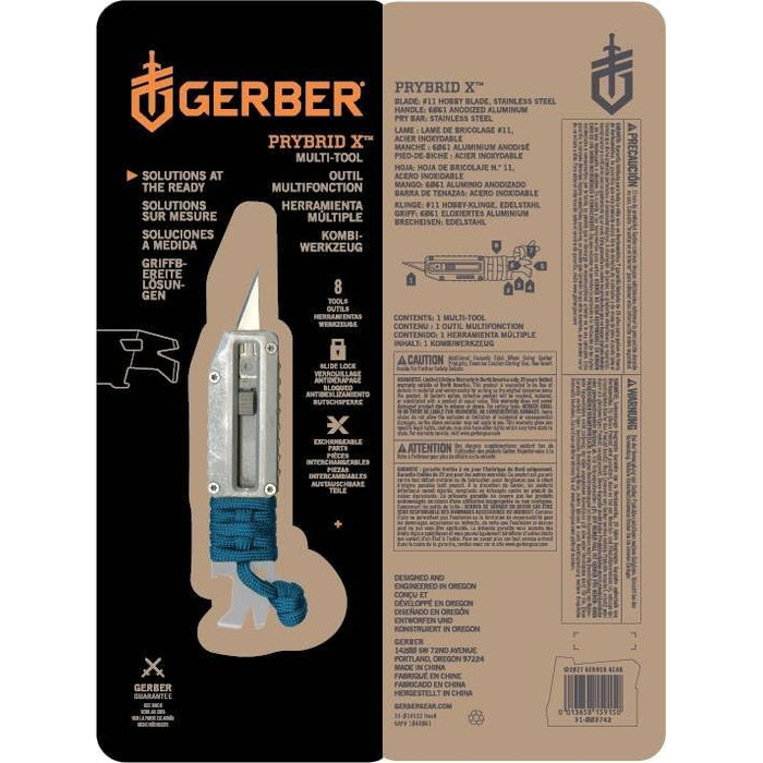 Мультитул Gerber Prybrid-X з 8 функціями, нержавіюча сталь, сріблясто-синій