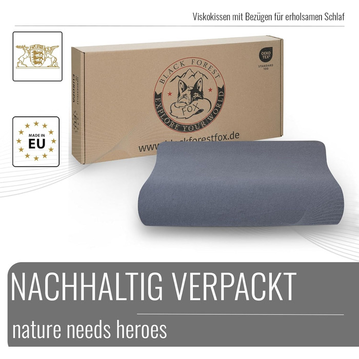 Black Forest Fox Camper Plaid Memory Foam Pillow Set with Orthopedic Neck Support, 1 Aloe Vera Cover & 1 Cotton Pillowcase, Grey | Oeko-TEX (Campovolo-Grey, Aloe-Vera Memory Foam Pillow & Grey Cover 30 x 50)