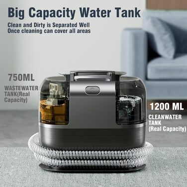 Апарат для чищення м'яких меблів та килимів 600W, 22kPa, для дому та авто, чорний