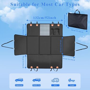 Накладка на сидіння автомобіля для собак з жорсткою основою, водонепроникна та стійка до подряпин, оранжева/чорна. Підходить для авто, SUV, мінівенів.