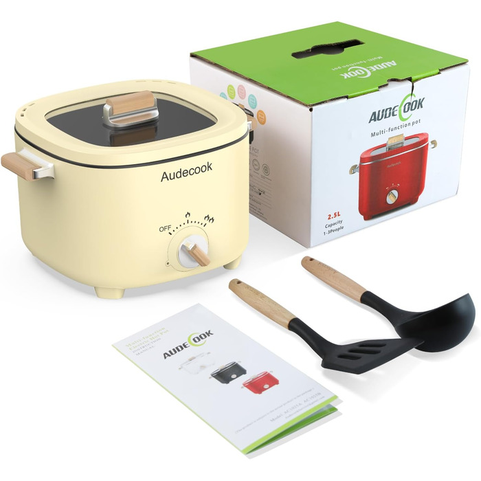 Електричний хот-пот Audecook 2.5L: мультиварка для 1-3 осіб з антипригарним покриттям (бежевий)