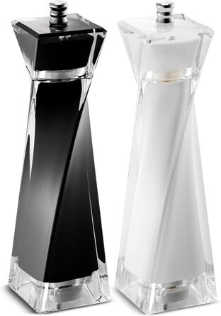 Набір для солі та перцю MITBAK з акрилу | Преміум якість, регульований механізм, чорний/білий
