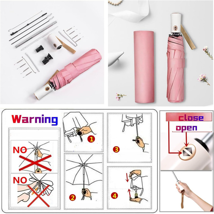 Стійкий до ультрафіолету компактний складаний парасоль від Voy Lady – Рожевий з квітковим принтом (96 см)