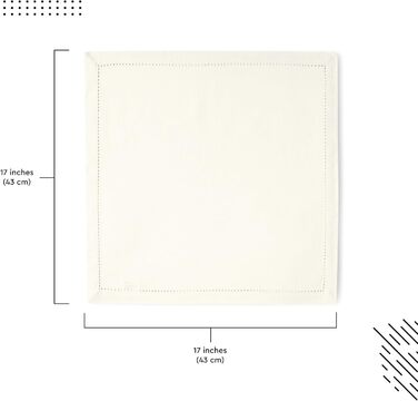 Encasa XO Cloth Napkin Set of 12 | Pure Cotton with Hemstitch Design | Natural | Square Size 43x43 cm | Table Napkins – Machine Washable & Reusable