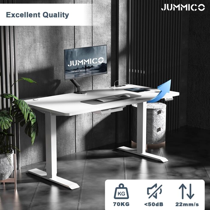 Електричний регульований стіл JUMMICO з бездротовою зарядкою, USB і євро-розеткою, білий 180х80 см – письмовий стіл для роботи стоячи та сидячи