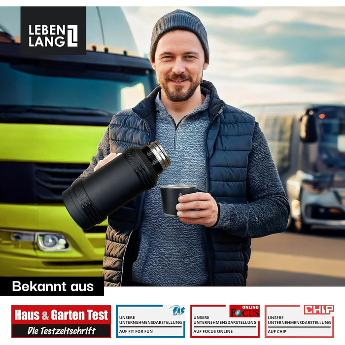 Термос LEBENLANG 2,5 л з чашкою, ситом для чаю та ремінцем | Фляга-термос з нержавіючої сталі, 24 години зберігання тепла | Ізотермос, термокружка