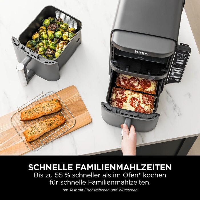 Фритюрниця повітряна Ninja Double Stack XL 9.5L з цифровим термометром, сіра SL451EU