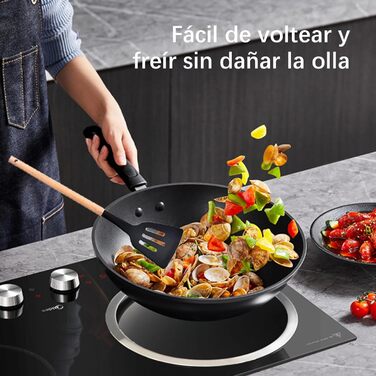 Набір кухонних аксесуарів, 12 шт. - кухонне приладдя з силікону з дерев'яною ручкою, BPA Free, з отвором для підвішування (чорний)