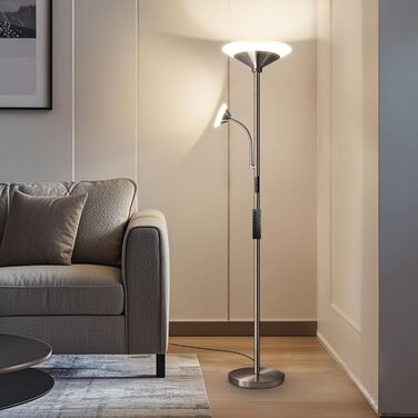 LED торшер BBHome для вітальні з регулюванням яскравості та лампою для читання, 3000K-6500K, з пультом та сенсором, срібний