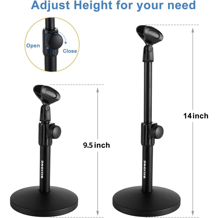 Підставка для мікрофона BILIONE з поп-фільтром та амортизатором, регульована, з адаптерами для настільного використання
