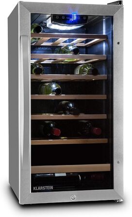 Витримання вина Klarstein Vivo Wine 26 - винний льох на 26 пляшок, 88 л, LED, регулювання температури, мінливий петельний механізм, двері з обох сторін, нержавіюча сталь, сріблястий колір