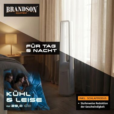 Вентилятор підлоговий безлопатевий Brandson ECO Line – тихий, з пультом, 6 швидкостей, режим сну, білий