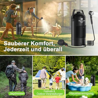 Сонячний душ для кемпінгу на 20 літрів з насосом, сумка та душ для відпочинку, подорожей та кемпінгу (чорний)