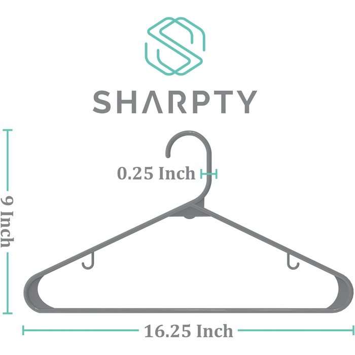 Плечики для одягу Sharpty з пластику (50 шт.) – для шафи, мантій, сорочок – міцні, економія місця, сірий, 46 см
