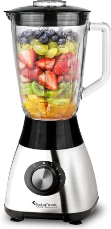 Блендер TurboTronic 1200W з скляною чашею 1,5л, з функцією Ice Crush, срібний, для приготування смузі