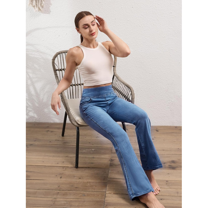 Джинси жіночі Chase Hot Bootcut, висока талія, еластичні джеггінси з кишенями, середній блакитний колір, розмір XL, внутрішній шов 29