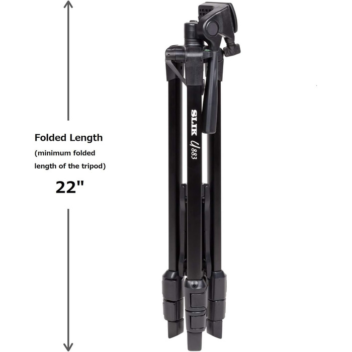 Штатив SLIK U884 4-ступеневий компактний легкий складаний з алюмінію для подорожей, DSLR/SLR, відео та фотокамер Canon, Nikon, Sony з 3-сторонньою головкою та сумкою - Чорний