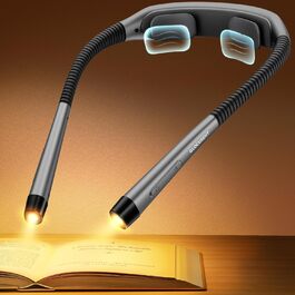 Лампа для читання Glocusent з акумулятором 1600mAh, 3 кольори та 5 рівнів яскравості, зручний вимикач та таймер – налобний ліхтар, ліхтар для читання, світло для рукоділля, читання та роботи, сірий