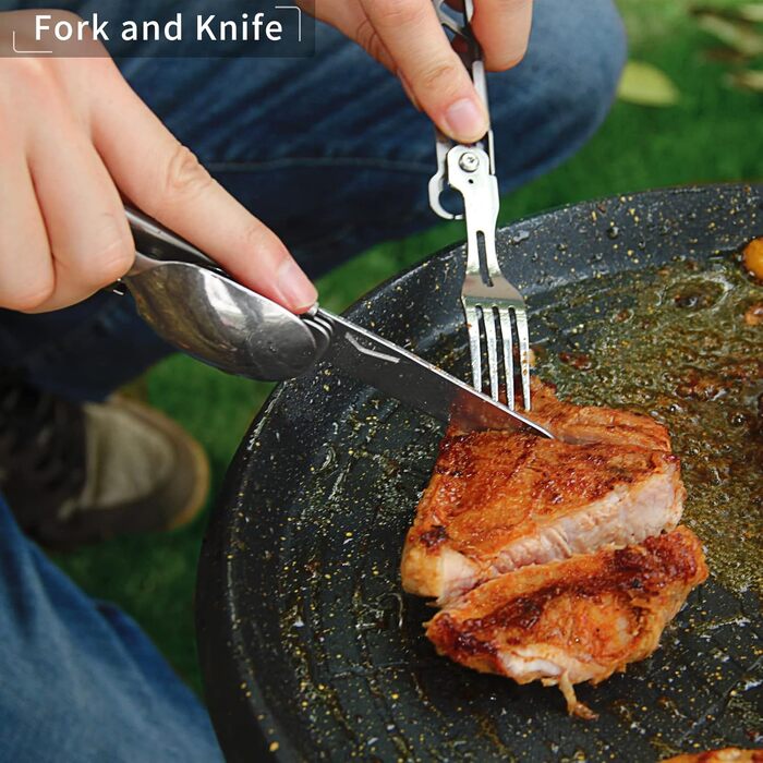 Німецький столовий прилад з нержавіючої сталі 5 в 1: ніж, виделка, ложка, набір для кемпінгу, туристичний посуд, портативний, з мішечком, для відпочинку на природі